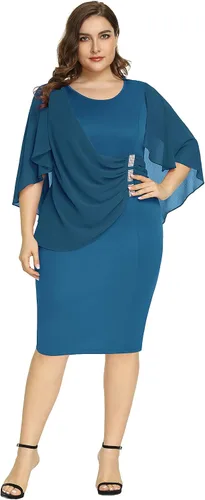 Vista 4 de Hanna Nikole Vestidos de lentejuelas para mujer, de gasa, con volantes, manga de capa, para fiesta, club, cóctel