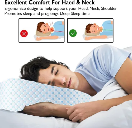 Vista 5 de Greaton, Almohada para dormir de espuma viscoelástica de gel, alivio de presión para cuello y hombros, altura ajustable, funda transpirable