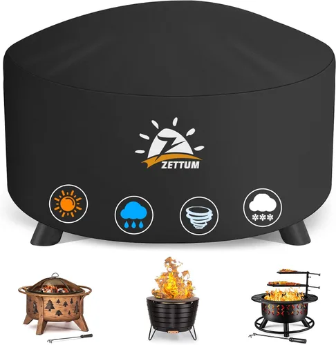 Vista 7 de Zettum Cubierta para Fogata Cuadrada de 28 Pulgadas - Cubierta para Fogata al Aire Libre Resistente e Impermeable, Cubierta para Mesa de Fuego
