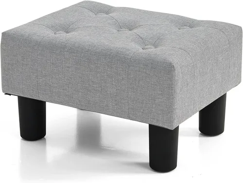 Vista 9 de BRIAN & DANY Taburete pequeño para pies, taburetes de lino con patas, reposapiés pequeño estable para sala de estar, beige