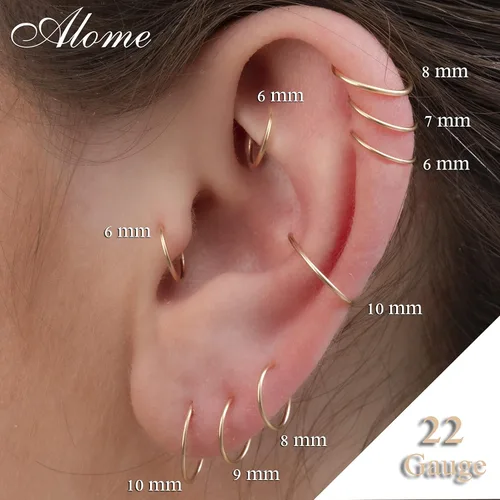 Vista 12 de Aretes de aro de oro de plata – Aretes de aro para mujer, dos piezas de aros de plata fina rellenos de oro, aro de hélice, anillo de tragus, aro