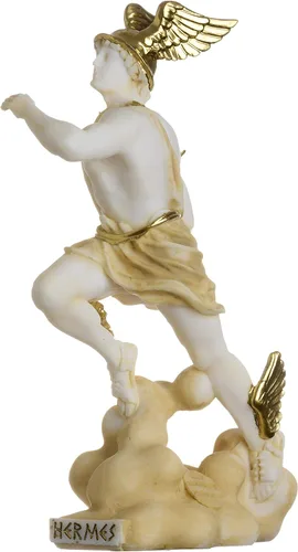 Vista 3 de BEAUTIFUL GREEK STATUES Hermes Mercurio Dios Zeus Son Estatua Romana Alabastro Tono Dorado 6.69