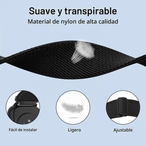 Vista 3 de Paquete de 2 correas elásticas de nailon compatibles con reloj inteligente Mindrose H80 de 1.47 pulgadas, correas de reloj elásticas suaves