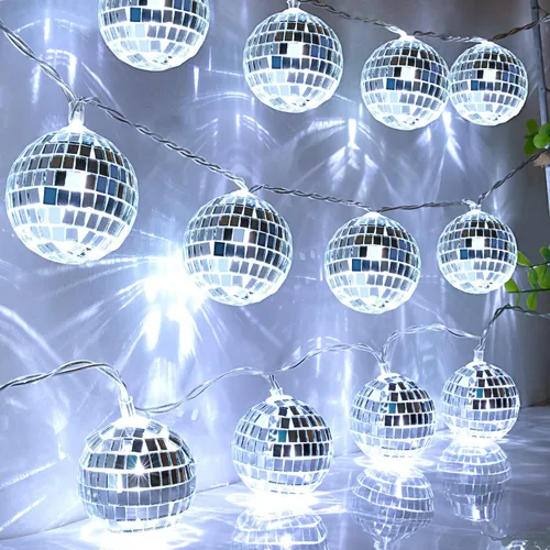 Vista 7 de AceList Tira de luces de bola de discoteca de 20 LED de 9.8 pies, funciona con pilas y enchufe USB, luz de bola de discoteca negra para decoración
