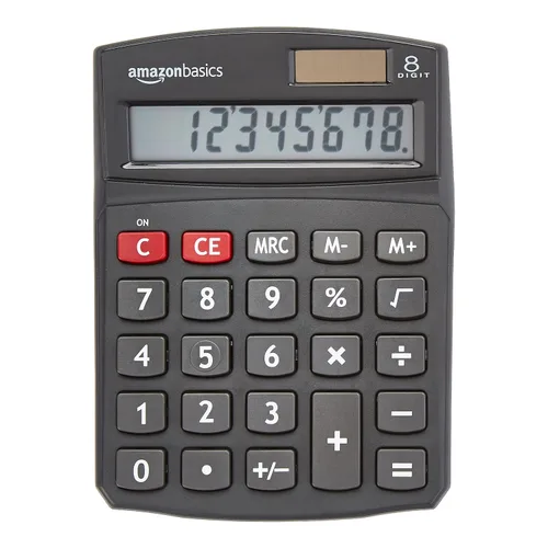 Vista 4 de Amazon Basics Calculadora de escritorio LCD de 8 dígitos, portátil y fácil de usar, color negro, paquete de 1