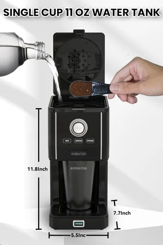 Vista 3 de Cafetera de una sola porción con 11 oz. Taza de café de viaje de acero inoxidable, intensidad de preparación ajustable, filtro permanente