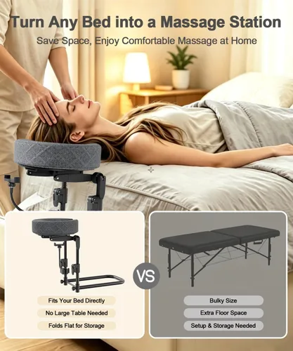 Vista 6 de Reposacabezas de masaje para cama, soporte de masaje ajustable con soporte para teléfono Soporte de cabeza de masaje para colchón, almohada de Gris