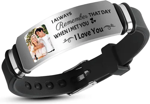 Vista 9 de ubmpj Pulsera de fotos personalizada para mujeres y hombres – Pulseras conmemorativas con imagen personalizada – Banda grabada de acero inoxidable
