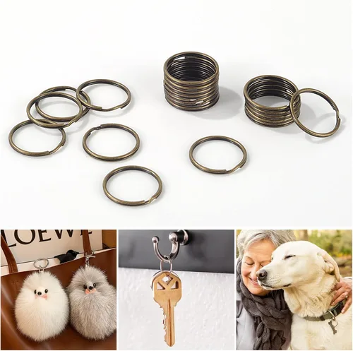 Vista 6 de 200 piezas de llaveros, anillos divididos a granel para llavero y manualidades (bronce)
