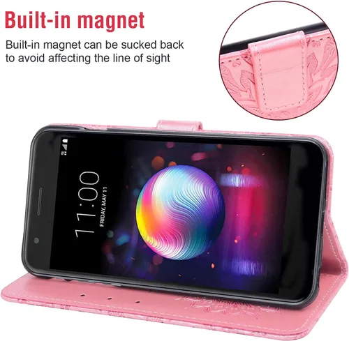 Vista 4 de Funda de teléfono para LG K30 2018 5.3/Premier Pro LTE/Phoenix Plus/Harmony 2/K10/Xpression cartera con protector de pantalla de vidrio templado Oro