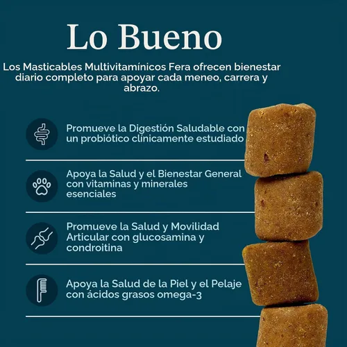 Vista 2 de Fera Pets Gomitas masticables multivitamínicas para perros con glucosamina y probióticos - Vitaminas y minerales esenciales para perros - Promueve