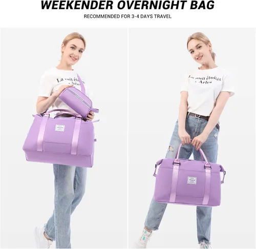 Vista 20 de LOVEVOOK Bolsa de fin de semana para mujer, bonita bolsa de viaje para gimnasio, bolsa de viaje con bolsa de artículos de tocador, bolsa