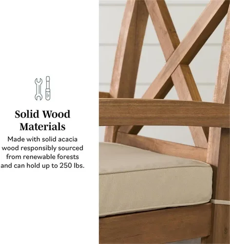 Vista 4 de Walker Edison Delray - Juego de 2 sillas clásicas de madera de acacia con cojines y respaldo en X, color marrón