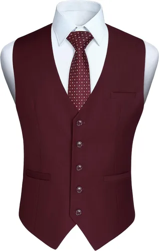 Vista 28 de HISDERN Vest 101 - Chaleco de traje ajustado para hombre con 3 bolsillos para negocios, formal, boda, baile de graduación y esmoquin casual a1-Negro