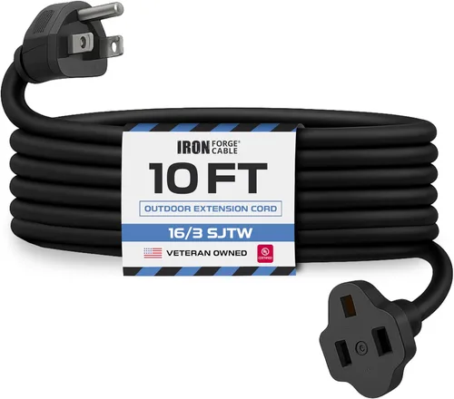 Vista 17 de Iron Forge Cable Paquete de 2 cables de extensión negros de 3 pies, cable de extensión de 16/3, 3 pies, 3 puntas, resistente a la intemperie, ideal