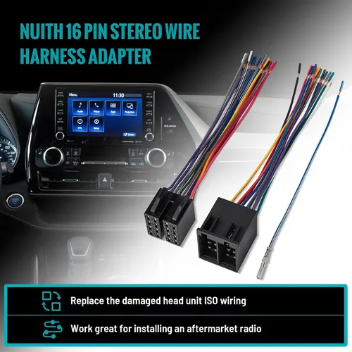 Vista 2 de NuIth Adaptador de arnés de cable estéreo macho y hembra de 16 pines para Freightliner 04-21, Volvo 04-16, Peterbilt 06-18, Kenworth 08-20, conector