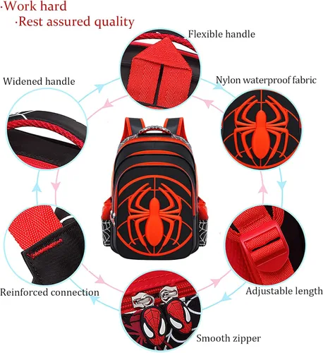 Vista 4 de oukke Mochila escolar para niños pequeños, mochila escolar 3D cómic, impermeable, ligera, para estudiantes de primaria, mochila escolar para niños