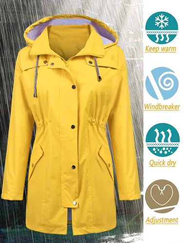 Vista 2 de Lomon - Chaqueta impermeable larga con capucha para mujer, forro cortavientos, chaqueta de viaje, S-XXL