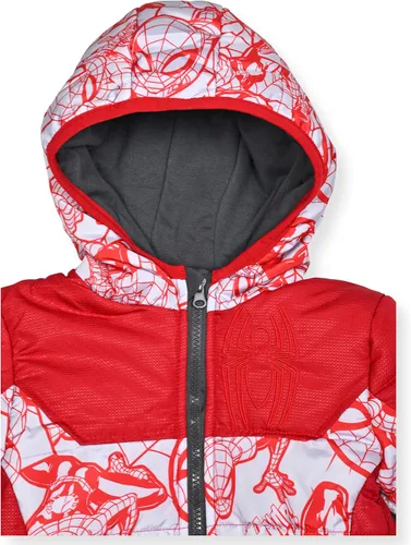 Vista 3 de Marvel Chaqueta acolchada con capucha de Spiderman para niños abrigo de invierno para niños pequeños rojoblanco