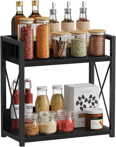 Vista 17 de Organizador de estante de encimera Giikin, organizador de estante de especias de cocina de 2 niveles para encimera, organizador de estante de Bambú