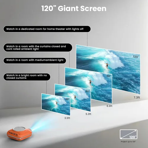 Vista 6 de HOMPOW Mini proyector con Bluetooth bidireccional, proyector portátil para uso de cine en casa, compatible con 1080P para interiores/exteriores