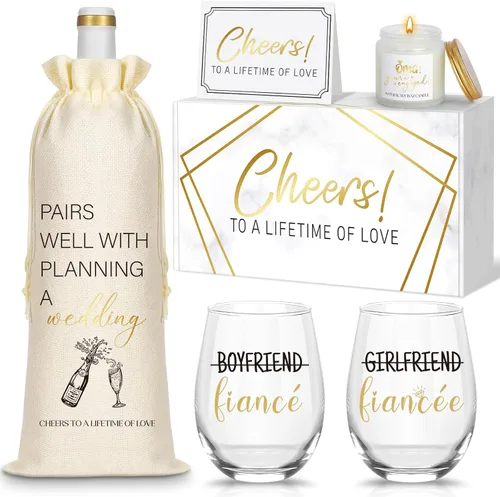 Vista 10 de Frerdui Regalos de compromiso para parejas, regalos de compromiso para parejas recién comprometidas, juego de regalo de vaso de compromiso de vino