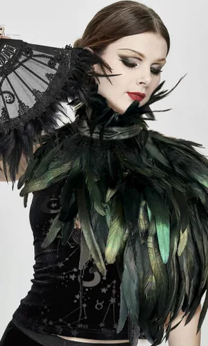 Vista 2 de Feather Cape Shawl Costume Black Witch Wings Collar Adult Crow Maleficent Neck