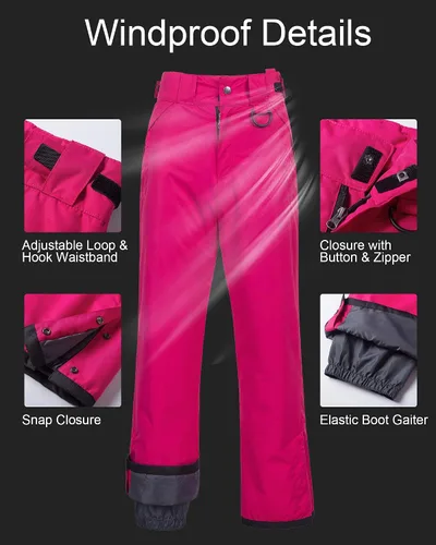 Vista 5 de CREATMO US Pantalones de nieve para mujer, baberos de esquí, impermeables, aislados, invierno y snowboard