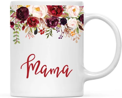 Vista 18 de Andaz Press Taza de té de cerámica para el día de la madre, regalo de 9.5 fl oz, otoño, marsala, flores burdeos, rosas, flores, tía, 1 paquete