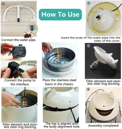 Vista 7 de Fuente de agua para gatos, dispensador de agua para gatos, saludable, súper silencioso y fácil de limpiar, fuente para mascotas con filtro