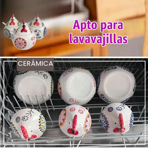 Vista 7 de Bodega de sal en forma de pollo con tapa y cuchara, soporte de sal para Azul