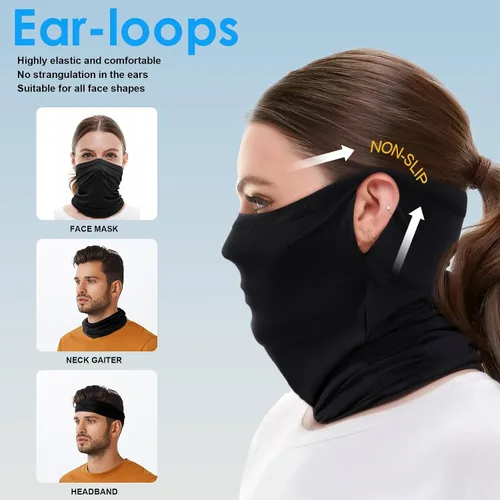 Vista 5 de Bufanda para el cuello (2 o 3 unidades) con cintas elásticas para las orejas, protección contra el polvo y el sol, máscara de senderismo