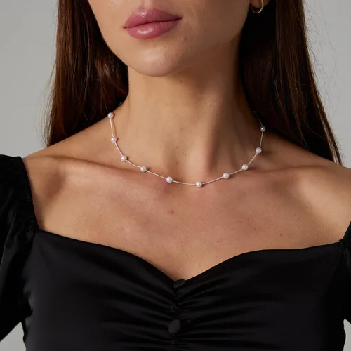 Vista 2 de VIROMY Delicado collar de perlas para mujer, chapado en oro de 14 quilates, joyería simple y moderna para el día a día