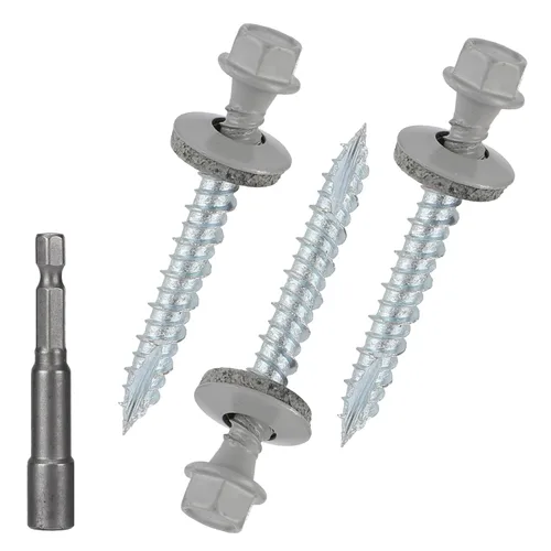 Vista 39 de Tornillos para techos de metal de 10 x 1 pulgada, tornillo para techo de chapa metálica con cabeza hexagonal negra y arandela EPDM para techos
