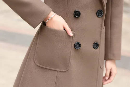 Vista 4 de chouyatou - Elegante abrigo con cuello de solapa y abotonadura doble para mujer, de mezcla de lana