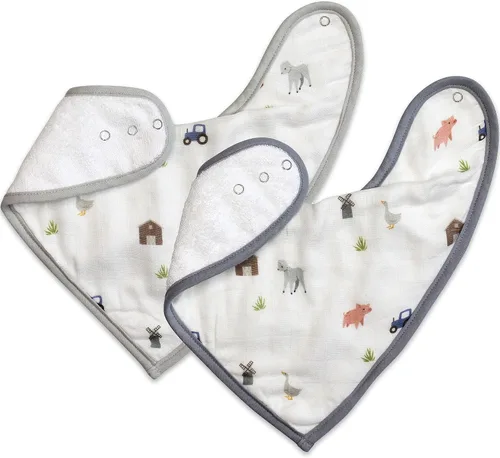 Vista 6 de Bamboo Little Baberos para bebé (paquete de 2) - Baberos con broches ajustables - Parte trasera de rizo absorbente Adjustable Snaps