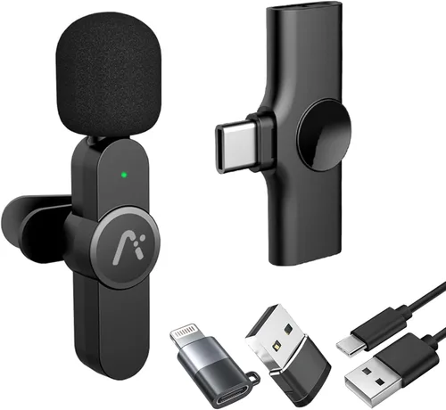 Vista 9 de Micrófono inalámbrico lavalier, Micrófonos de clip, Audio Hi-Fi, Micrófono inalámbrico A3, para iPhone 7-14, Laptop, Reunión Zoom, Grabación