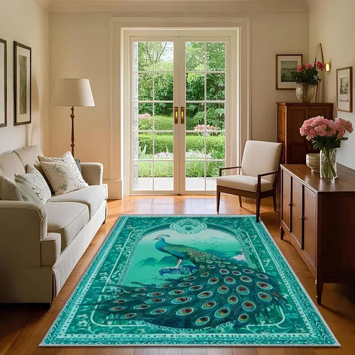 Vista 198 de Alfombra abstracta de 3 x 5 para sala de estar, dormitorio, entrada, color azul