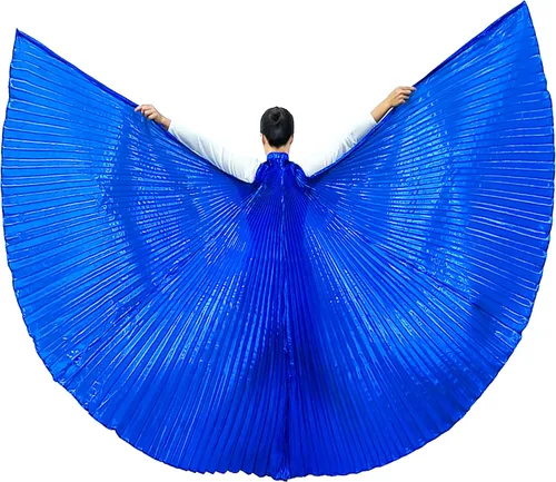 Vista 12 de Wuchieal Disfraz de danza del vientre de 2 palos y coak de ángel para mujer 0#amarillo-rojo-azul