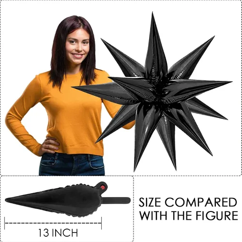 Vista 3 de ZAKVOOR 100 globos de papel de aluminio de estrella negra, forma de estrella explosiva, papel de aluminio premium, reutilizables, globos de fiesta