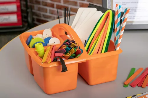 Vista 2 de Teacher Created Resources Organizador de almacenamiento de plástico portátil naranja, paquete de 6 para aulas, habitación de niños y organización
