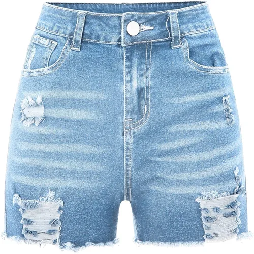 Vista 7 de OUDLLY Jean Shorts Shorts Cut Jean Denim Shorts Women's Summer with Pocket Ripped Waist Mid Stretchy Distressed Women's