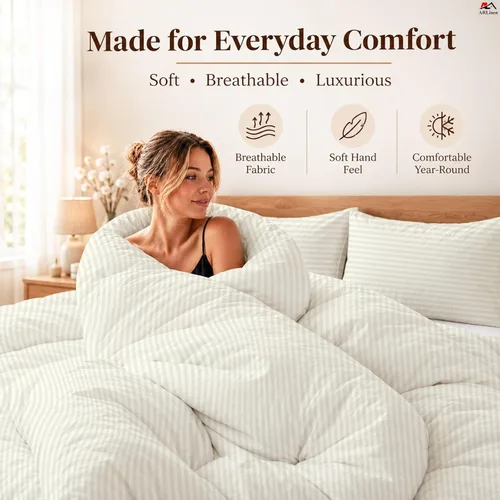 Vista 106 de ARlinen Juego de funda de edredón de tamaño individual, 100% algodón egipcio, juego de ropa de cama de 3 piezas con cierre de cremallera, incluye 1