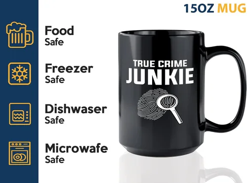 Vista 4 de Taza de café detective de 15 onzas, color negro, TRUE crime Junkie - Oficial de policía policía patrulla detective sheriff aplicación de la ley