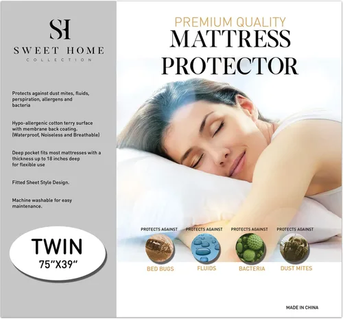 Vista 7 de Sweet Home Collection Protector de colchón impermeable de alta calidad, protector de cama de algodón suave con revestimiento trasero de membrana