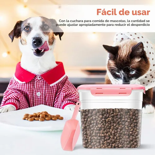 Vista 2 de 3 recipientes de almacenamiento de alimentos para animales, contenedor de plástico para almacenamiento de alimentos para perros con cuchara, 4
