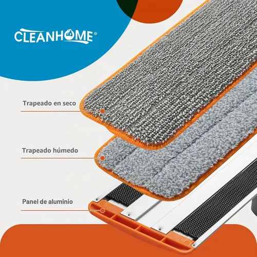 Vista 3 de CLEANHOME - Trapeador plano para madera dura y pelo de mascotas, 4 almohadillas lavables 4 Reusable Microfiber Pads for Wet/Dry Mopping. 180°