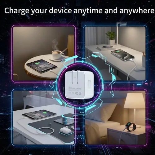 Vista 7 de Paquete de 2 cargadores USB C de 40 W de carga rápida, adaptador de corriente dinámico con 60 W máx Bloque de cargador de pared plegable