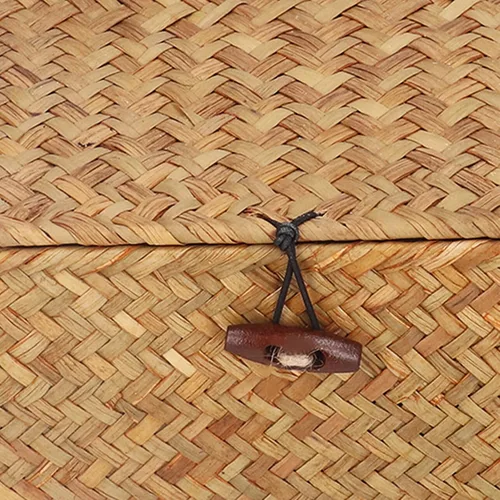 Vista 9 de Cesta de almacenamiento de hierba marina natural, cesta rectangular tejida de ratán natural con tapas, organizador de escritorio, cesta decorativa