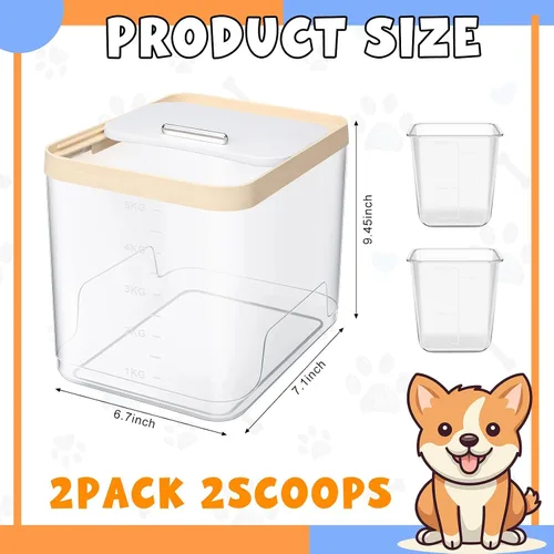 Vista 2 de Teenyyou Paquete de 2 recipientes herméticos de almacenamiento de alimentos para perros, hasta 10 libras, contenedor de alimentos para mascotas